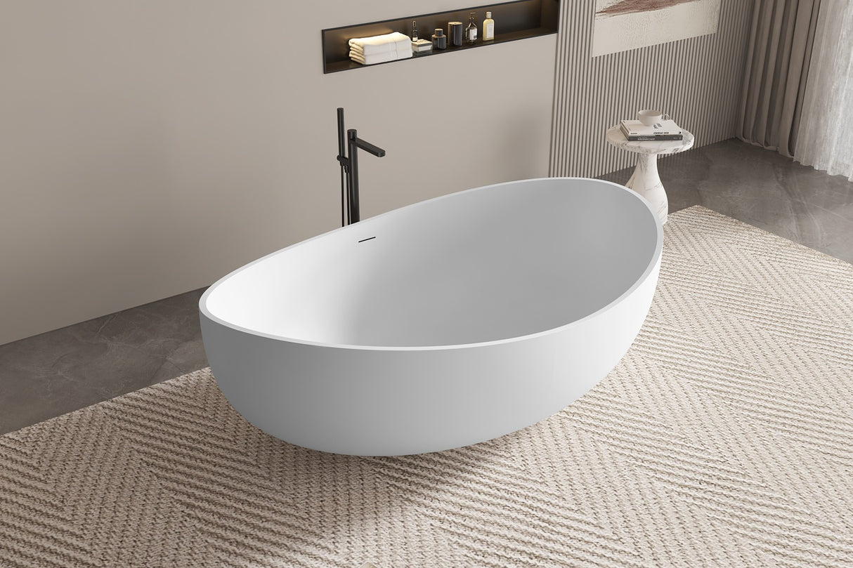 Matt White Freestanding Bathtub | Solid Surface Soaking Tub Artificial Stone Modern Design