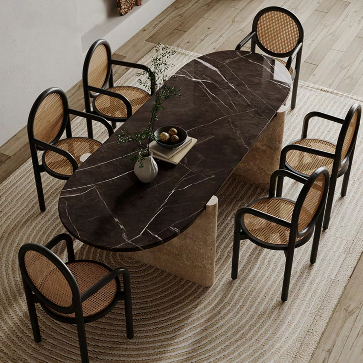 Modern Oval Marble Dining Table |Travertine Stone Table