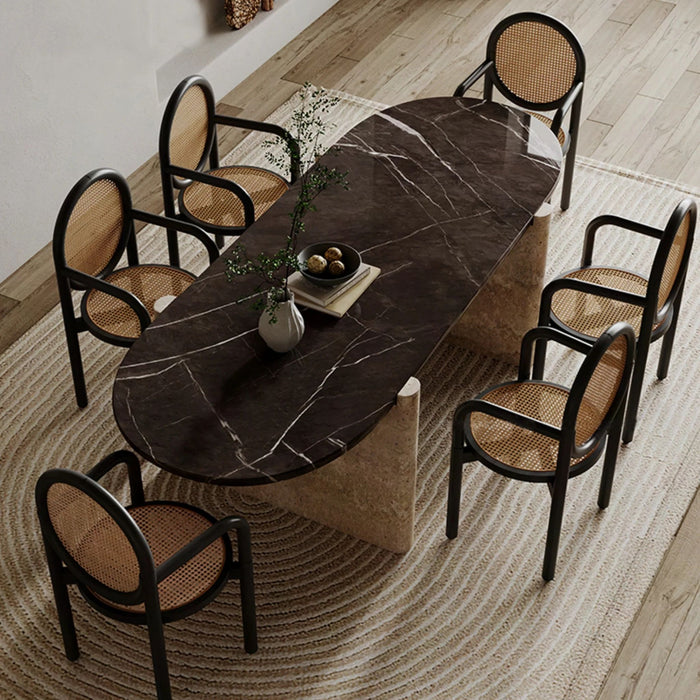 Modern Oval Marble Dining Table |Travertine Stone Table