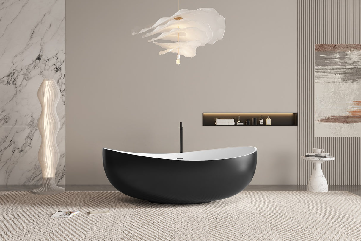 Matt White Freestanding Bathtub | Solid Surface Soaking Tub Artificial Stone Modern Design