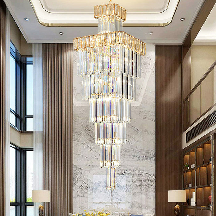 Long Crystal Stair Chandelier | Luxury LED Pendant Light