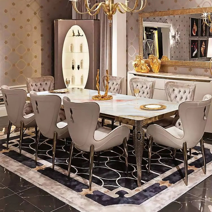 Luxury Dark Marble Dining Table Set | Modern Square Design with Stainless Steel Base