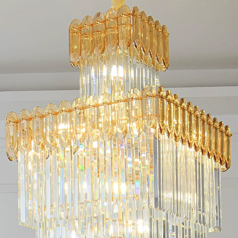 Long Crystal Stair Chandelier | Luxury LED Pendant Light