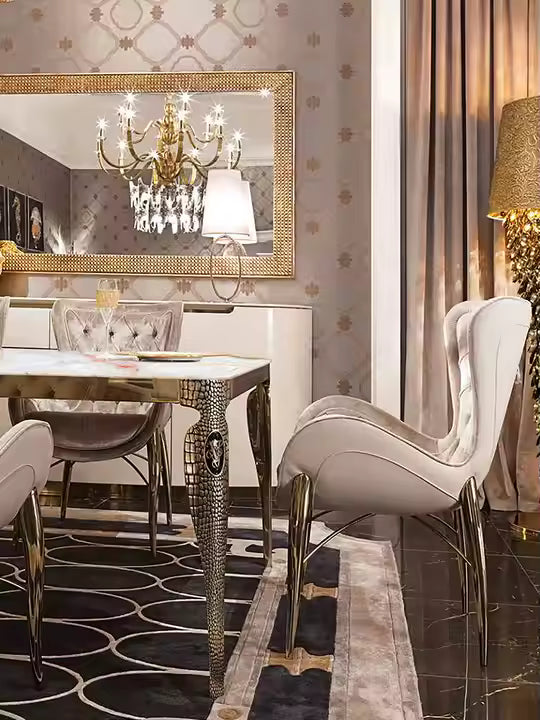 Luxury Dark Marble Dining Table Set | Modern Square Design with Stainless Steel Base
