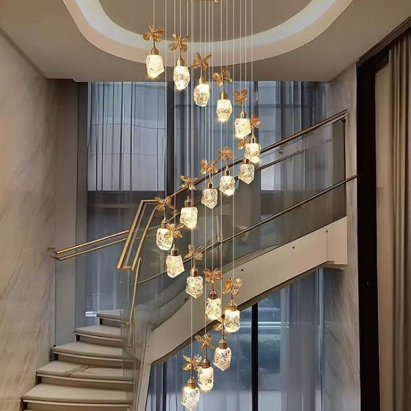 Luxury Crystal Staircase Chandelier | Cantilevered LED Pendant Light