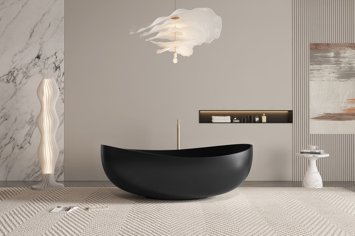 Matt White Freestanding Bathtub | Solid Surface Soaking Tub Artificial Stone Modern Design