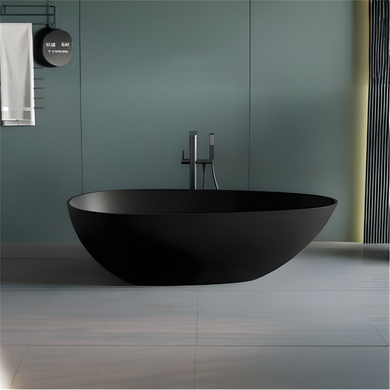Oval Stone Bathtub | Indoor Outdoor Use Artificial Stone Modern Design Center Drain