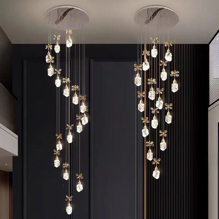 Luxury Crystal Staircase Chandelier | Cantilevered LED Pendant Light