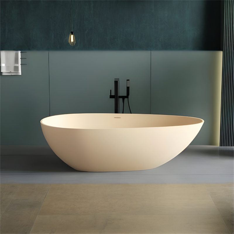 Oval Stone Bathtub | Indoor Outdoor Use Artificial Stone Modern Design Center Drain