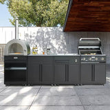Outdoor Stainless Steel Kitchen Set | Black BBQ Corner Cabinet with Sink Grill Space and Pizza Oven Area