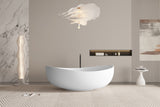 Matt White Freestanding Bathtub | Solid Surface Soaking Tub Artificial Stone Modern Design